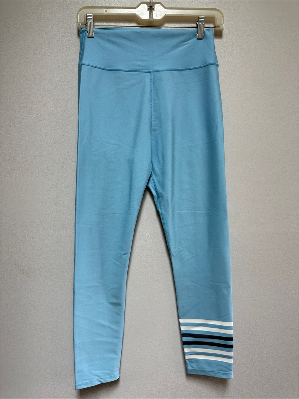 Addison Bay Sky Blue Leggings with Striped Ankle Detail